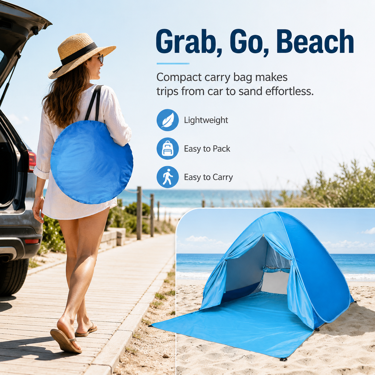 Portable Beach Tent for Kids, Lightweight Pop Up Sun Shelter with Extended Floor Mat, Foldable Baby Beach Tent with Carry Bag, Waterproof Outdoor Shade Tent for Beach, Park, Camping and Family Travel — Wholesale World Cup 2026 Merchandise & Stadium Gear (image 1 of 7)