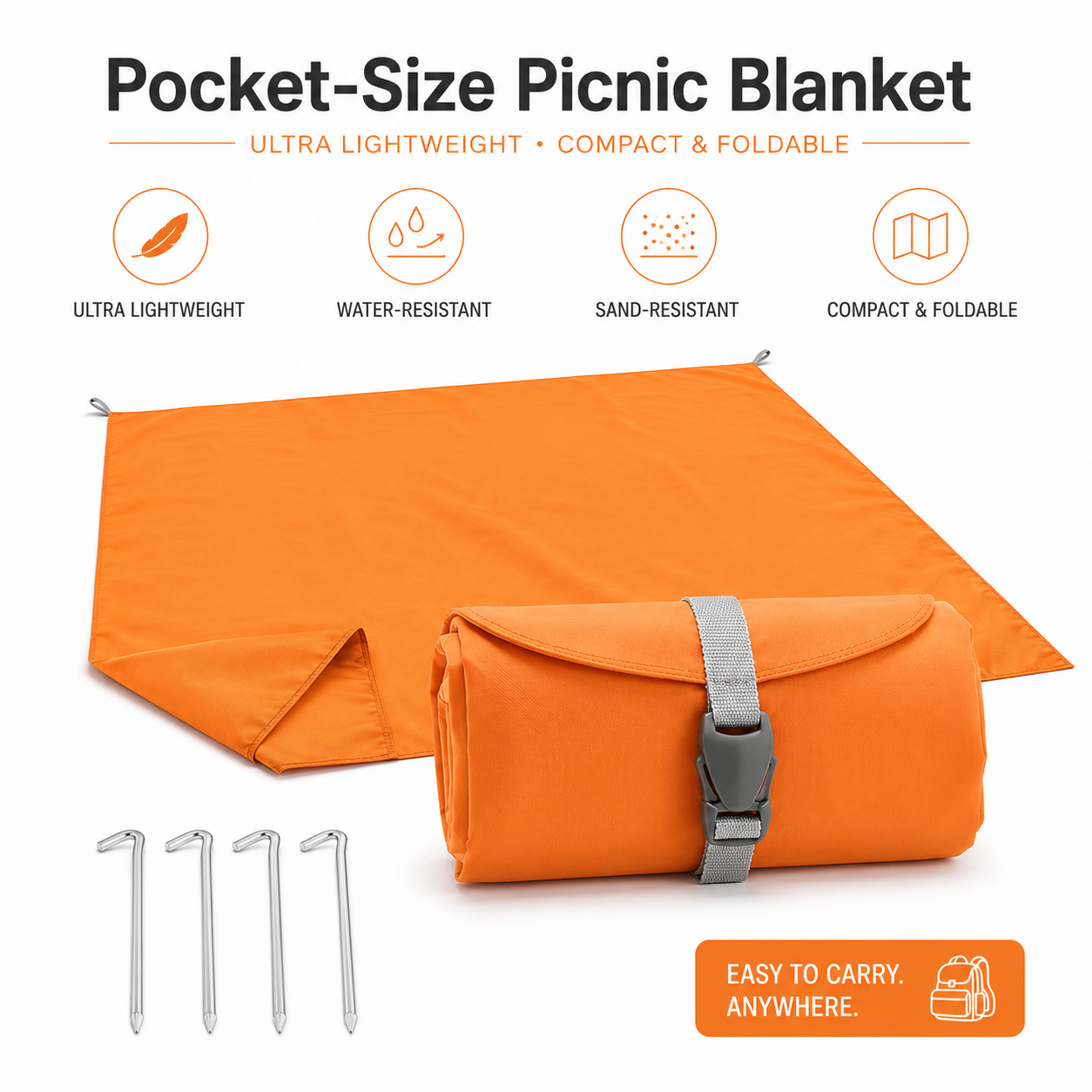 Pocket Picnic Blanket, Waterproof Sandproof Beach Mat, Ultra Lightweight Foldable Outdoor Blanket with 4 Stakes, Compact Travel Picnic Mat for Beach, Park, Camping, Baby Play, Hiking & Family Trips — Wholesale World Cup 2026 Merchandise & Stadium Gear (image 1 of 6)